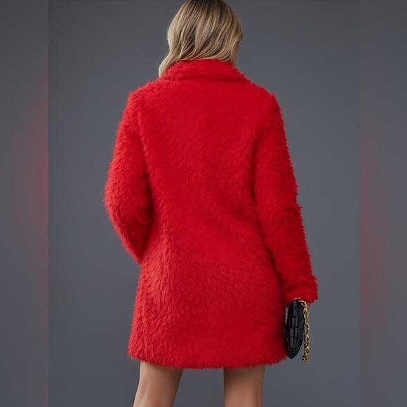 Red Fuzzy Coat With Pockets - Picture 5 of 11